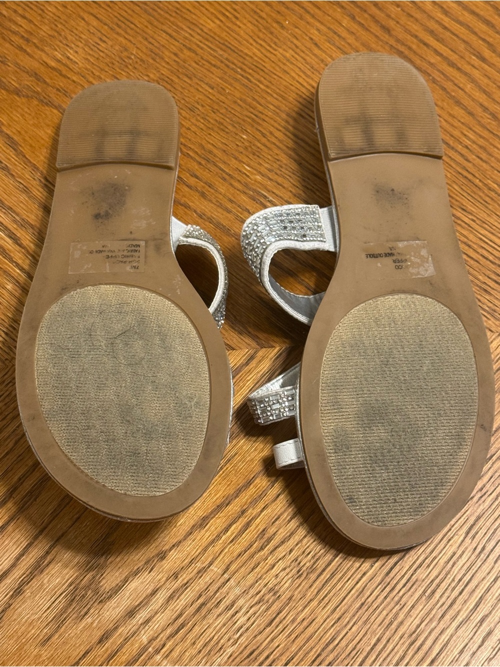 Sugar Silver Rhinestone Slide Sandals | Sparkly Embellished Toe Ring Flat Sandal - Picture 4 of 5